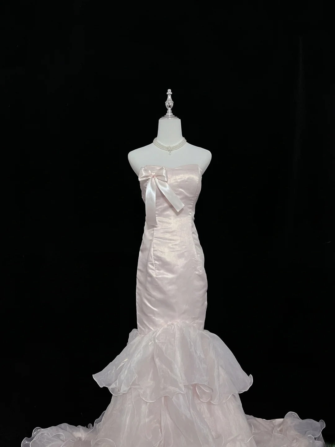 Beautiful Mermaid Strapless Pink With Tiered Layers Prom Dress Formal Outfits Evening Night Dresses RB7621