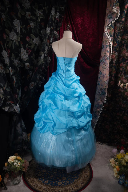 Cute Ball Gown Formal Events Strapless Blue Tulle With Appliqued Quince Dress Bow-knot Quinceanera Dresses Birthday Outfits RB8493