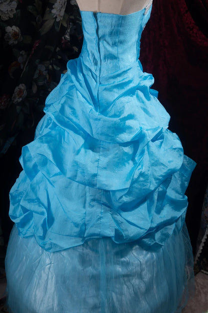 Cute Ball Gown Formal Events Strapless Blue Tulle With Appliqued Quince Dress Bow-knot Quinceanera Dresses Birthday Outfits RB8493