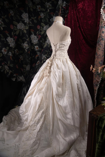 Beautiful Ball Gown Strapless White Lace 2000s With Appliqued Long Autumn Winter Bridal Dress Wedding Dresses RB8495