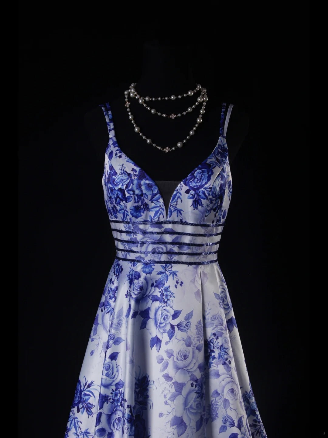 Vintage A line Spaghetti Straps Floral Royal Blue Satin Long Formal Old 1950s Prom Dresses Night Outfits Party Gowns AS222