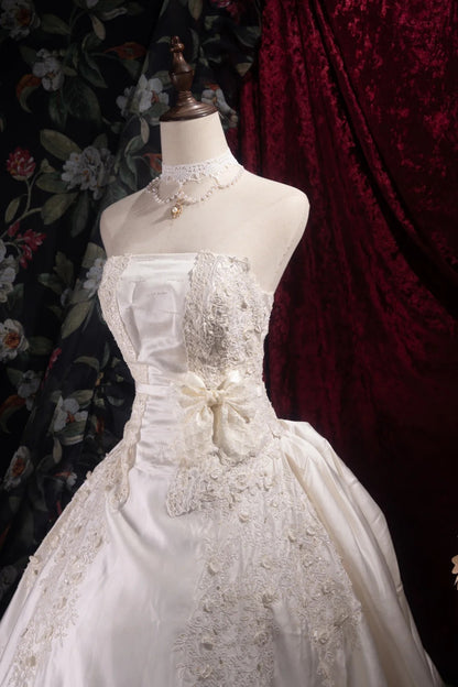Beautiful Ball Gown Strapless White Lace 2000s With Appliqued Long Autumn Winter Bridal Dress Wedding Dresses RB8495