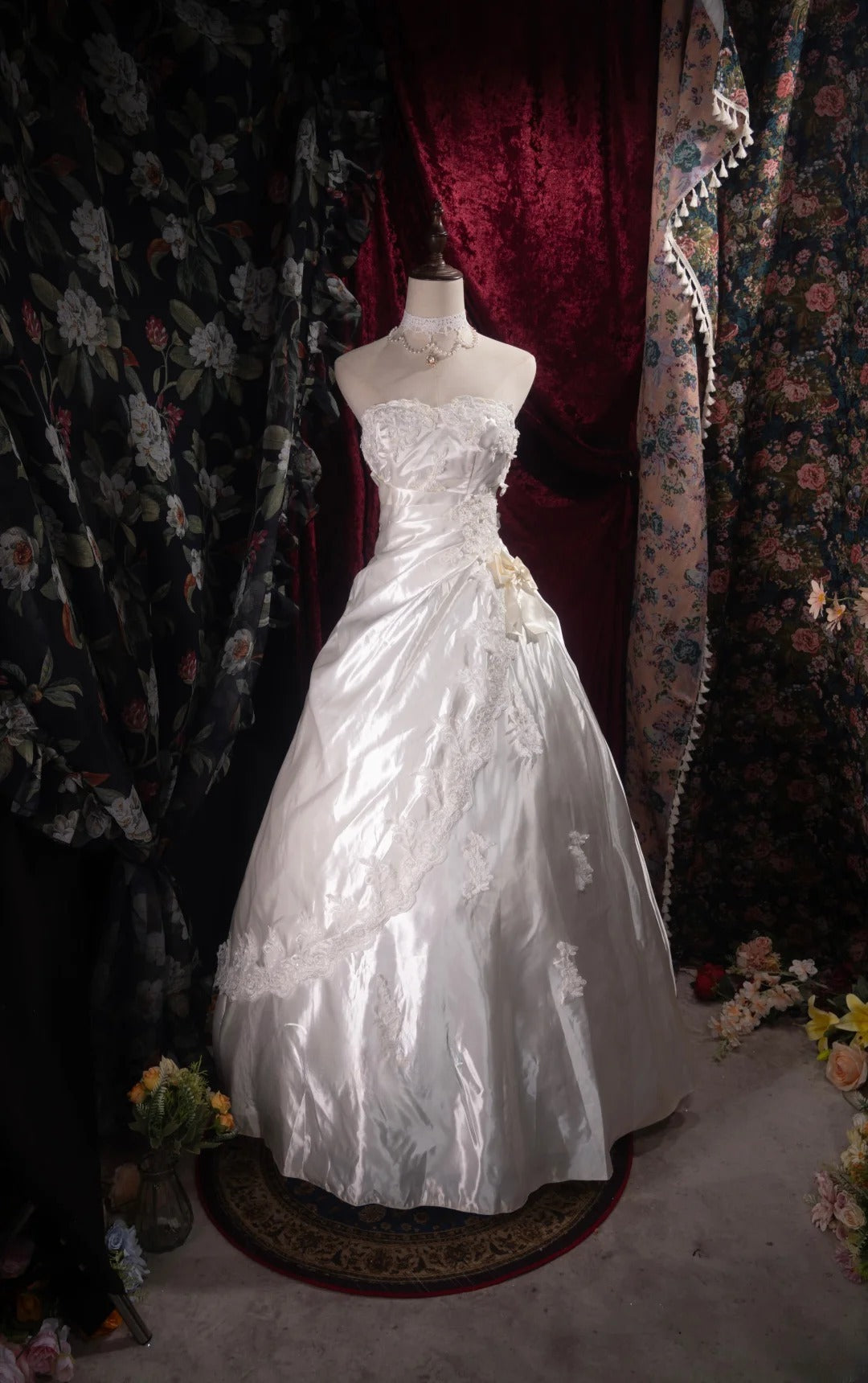Pretty Ball Gown Strapless White Lace 2000s With Appliqued Long Autumn Winter Bridal Dress Wedding Dresses RB8496