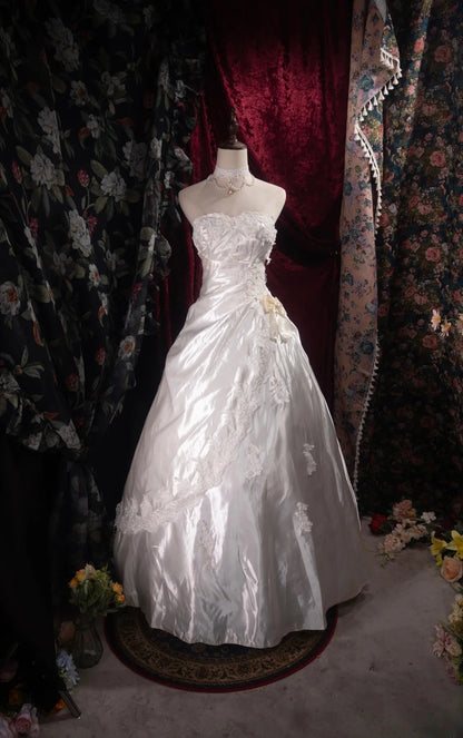 Pretty Ball Gown Strapless White Lace 2000s With Appliqued Long Autumn Winter Bridal Dress Wedding Dresses RB8496