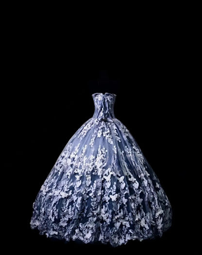 Ball Gown Sweetheart Dusty Blue Tulle Long Quinceanera Dresses With Lace Cape For Sweet 15 15 Anos Celebration Birthday Formal Gown RB8868