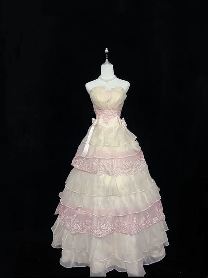 Fairytale Dream Ball Gowns Strapless Pink With Tiered Layers Long Quince Dress Voluminous Ideas Quinceanera Dresses Formal Dress RB7623