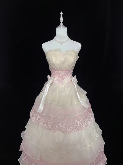 Fairytale Dream Ball Gowns Strapless Pink With Tiered Layers Long Quince Dress Voluminous Ideas Quinceanera Dresses Formal Dress RB7623