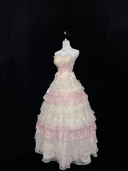 Fairytale Dream Ball Gowns Strapless Pink With Tiered Layers Long Quince Dress Voluminous Ideas Quinceanera Dresses Formal Dress RB7623
