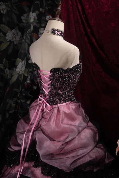 Dreamy Ball Gown Formal Events Strapless Black Tulle With Tiered Quince Dress Quinceanera Dresses Birthday Outfits RB8497
