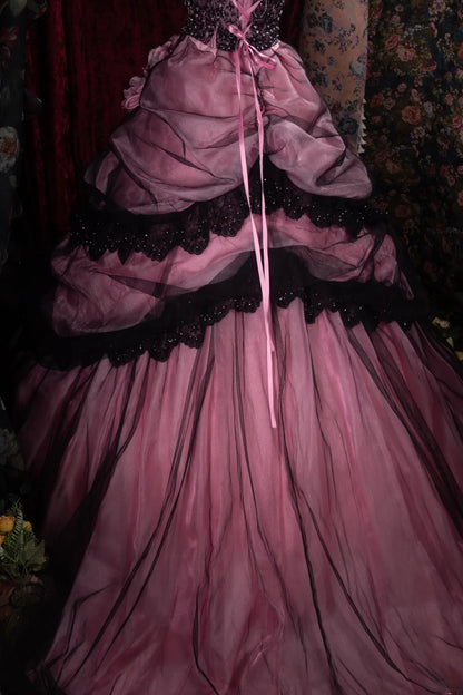 Dreamy Ball Gown Formal Events Strapless Black Tulle With Tiered Quince Dress Quinceanera Dresses Birthday Outfits RB8497