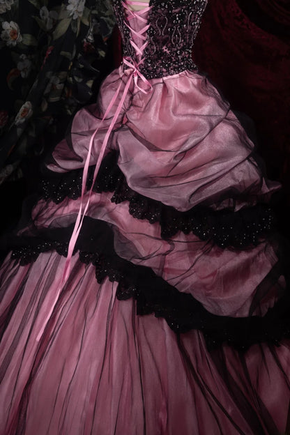 Dreamy Ball Gown Formal Events Strapless Black Tulle With Tiered Quince Dress Quinceanera Dresses Birthday Outfits RB8497