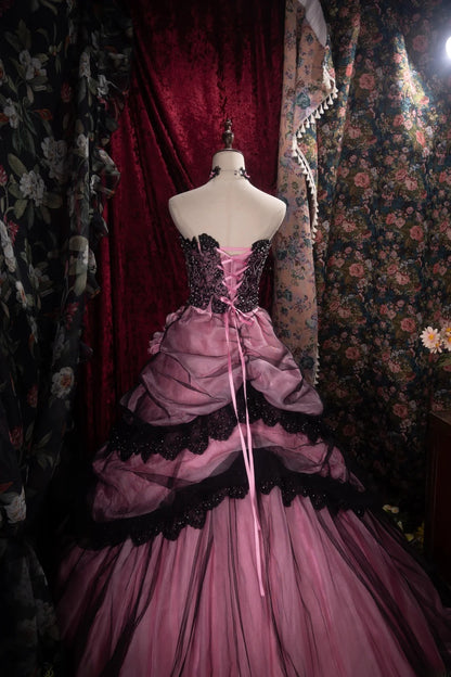 Dreamy Ball Gown Formal Events Strapless Black Tulle With Tiered Quince Dress Quinceanera Dresses Birthday Outfits RB8497