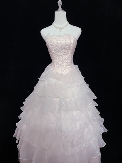 Fairytale Dream Ball Gowns Strapless Light Pink With Lace Poofy Long Quince Dress Voluminous Ideas Quinceanera Dresses Vestidos De 15anos RB7625