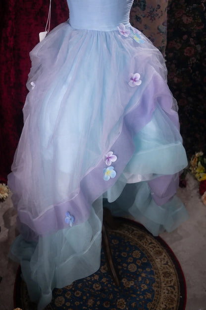 Modest Ball Gown Sweetheart Blue Tulle With Flowers High School Dances Prom Dresses 8th Grade Formal Outfits Evening Gown RB8498