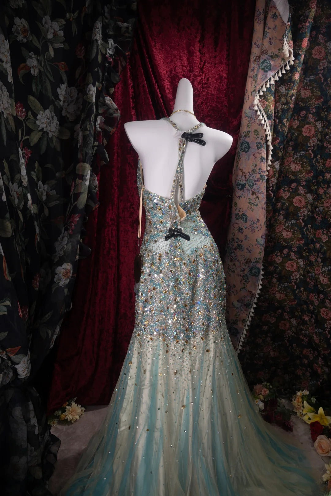 Romantic Mermaid Halter Blue Champagne Tulle With Beaded High School Dances Prom Dresses 8th Grade Formal Outfits Evening Gown RB8499