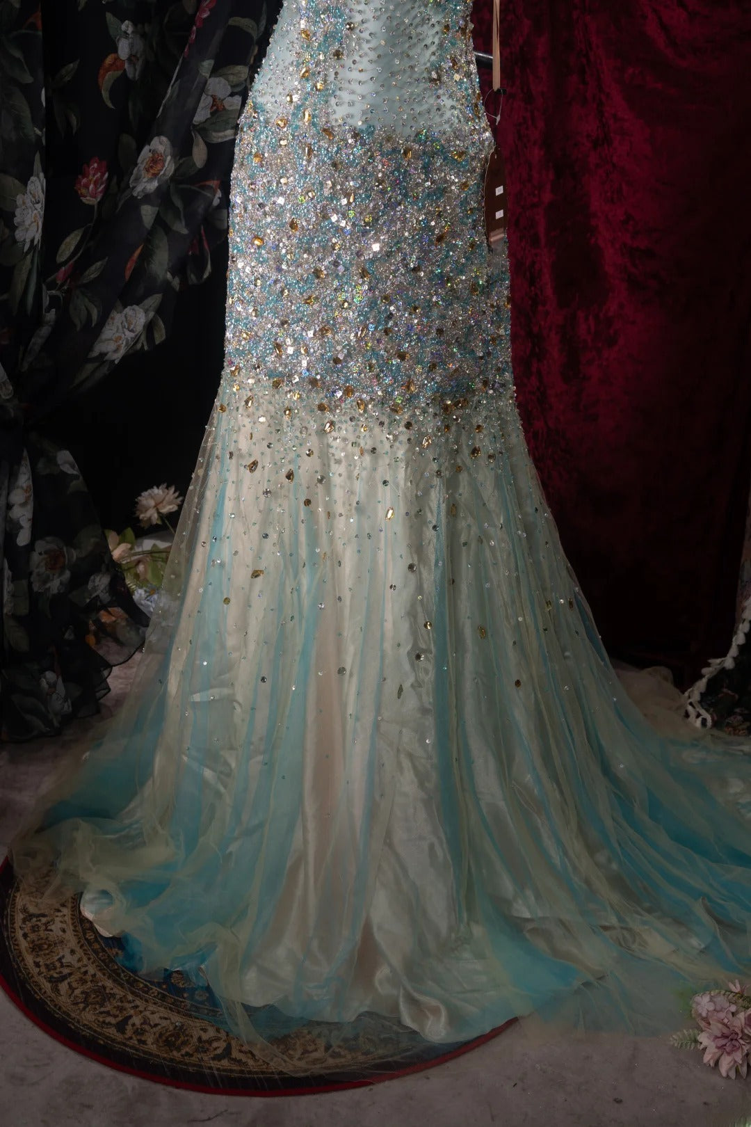 Romantic Mermaid Halter Blue Champagne Tulle With Beaded High School Dances Prom Dresses 8th Grade Formal Outfits Evening Gown RB8499