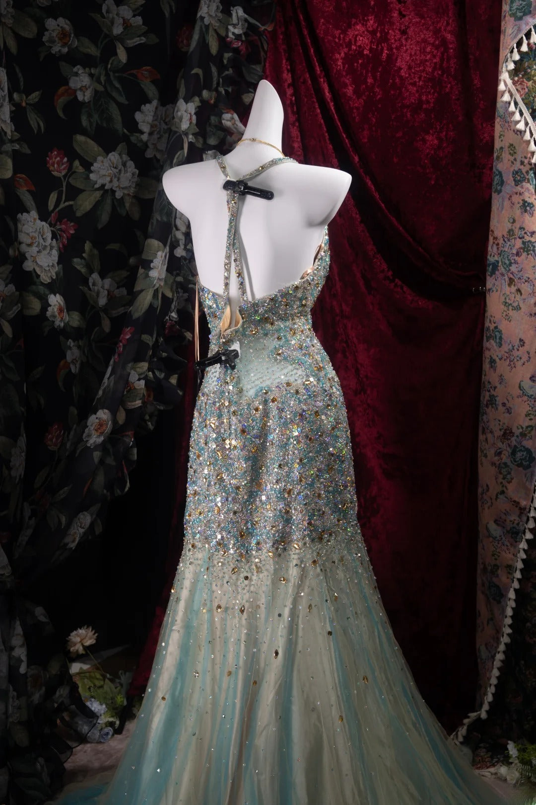 Romantic Mermaid Halter Blue Champagne Tulle With Beaded High School Dances Prom Dresses 8th Grade Formal Outfits Evening Gown RB8499