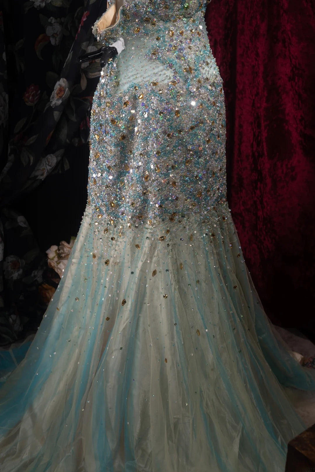 Romantic Mermaid Halter Blue Champagne Tulle With Beaded High School Dances Prom Dresses 8th Grade Formal Outfits Evening Gown RB8499