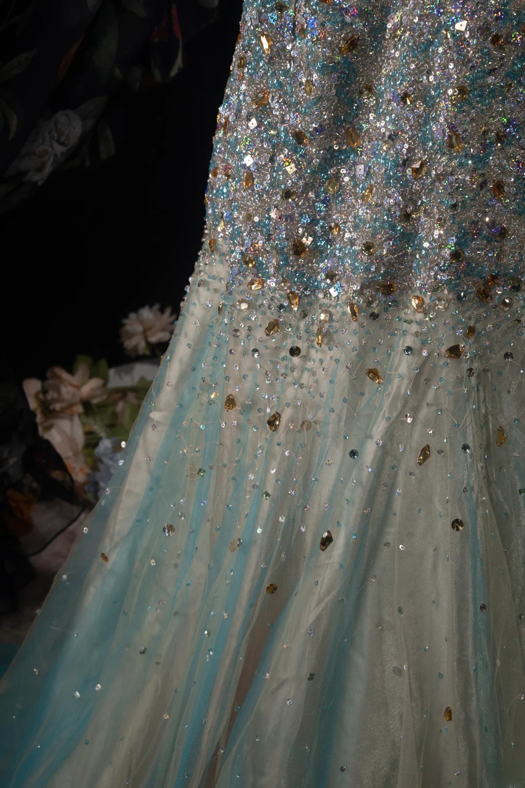 Romantic Mermaid Halter Blue Champagne Tulle With Beaded High School Dances Prom Dresses 8th Grade Formal Outfits Evening Gown RB8499