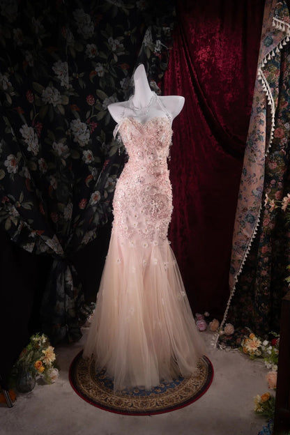 Modest Mermaid Sweetheart Blush Pink Tulle With Appliqued High School Dances Prom Dresses 8th Grade Formal Outfits Evening Gown RB8502