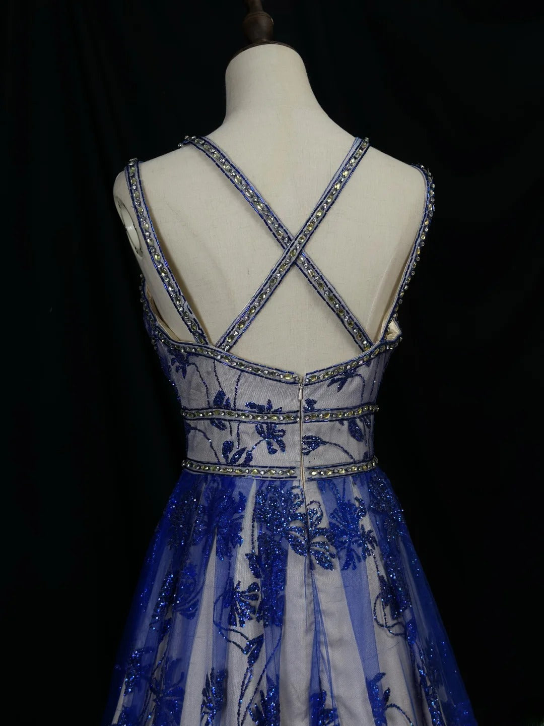 Beautiful Prom Dresses A line Spaghetti Straps Royal Blue Lace With Beading Long Formal Outfits RB6027