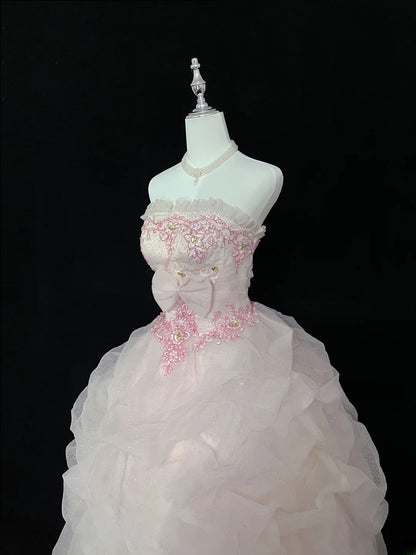 Fairytale Dream Ball Gowns Strapless Pink Poofy Long Quince Dress Voluminous Ideas Quinceanera Dresses Vestidos De 15anos RB7629