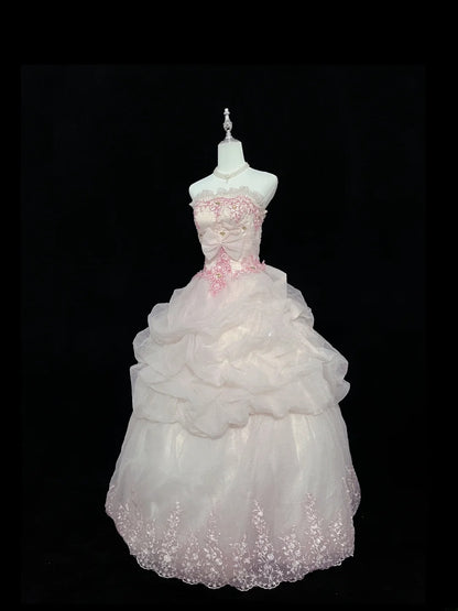 Fairytale Dream Ball Gowns Strapless Pink Poofy Long Quince Dress Voluminous Ideas Quinceanera Dresses Vestidos De 15anos RB7629