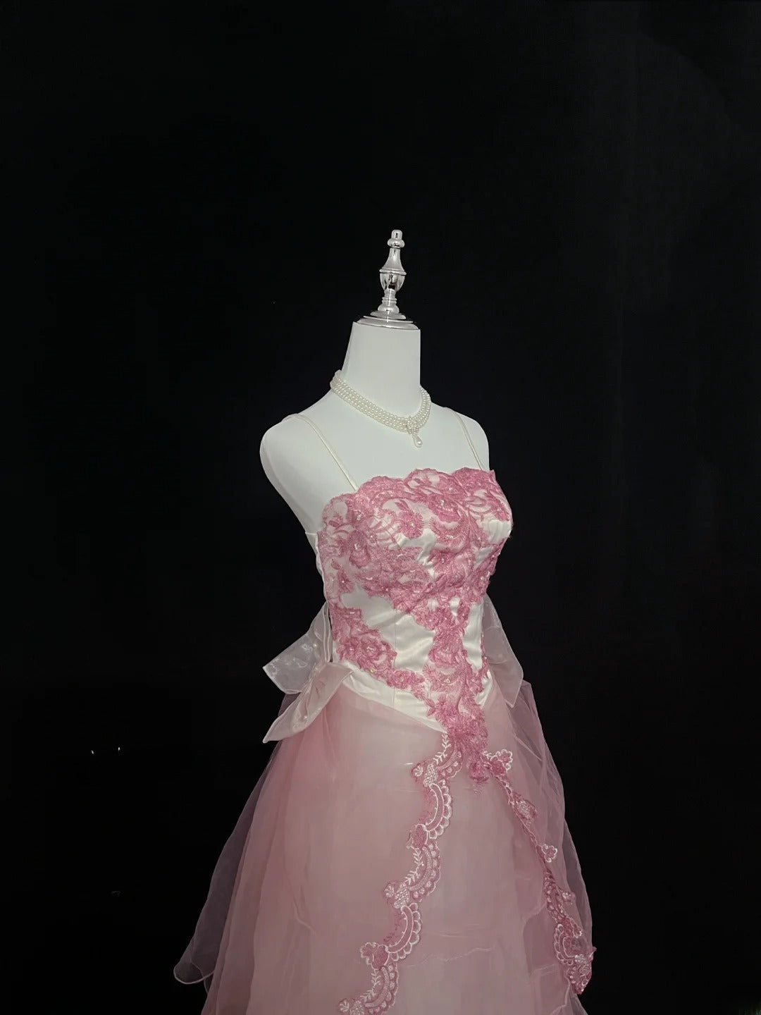 Beautiful A line Spaghetti Straps Pink With Tiered Layers Lace Prom Dress Formal Outfits Evening Night Dresses RB7630
