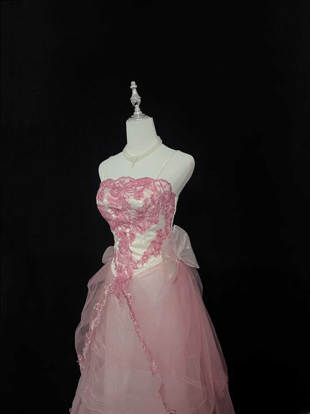 Beautiful A line Spaghetti Straps Pink With Tiered Layers Lace Prom Dress Formal Outfits Evening Night Dresses RB7630