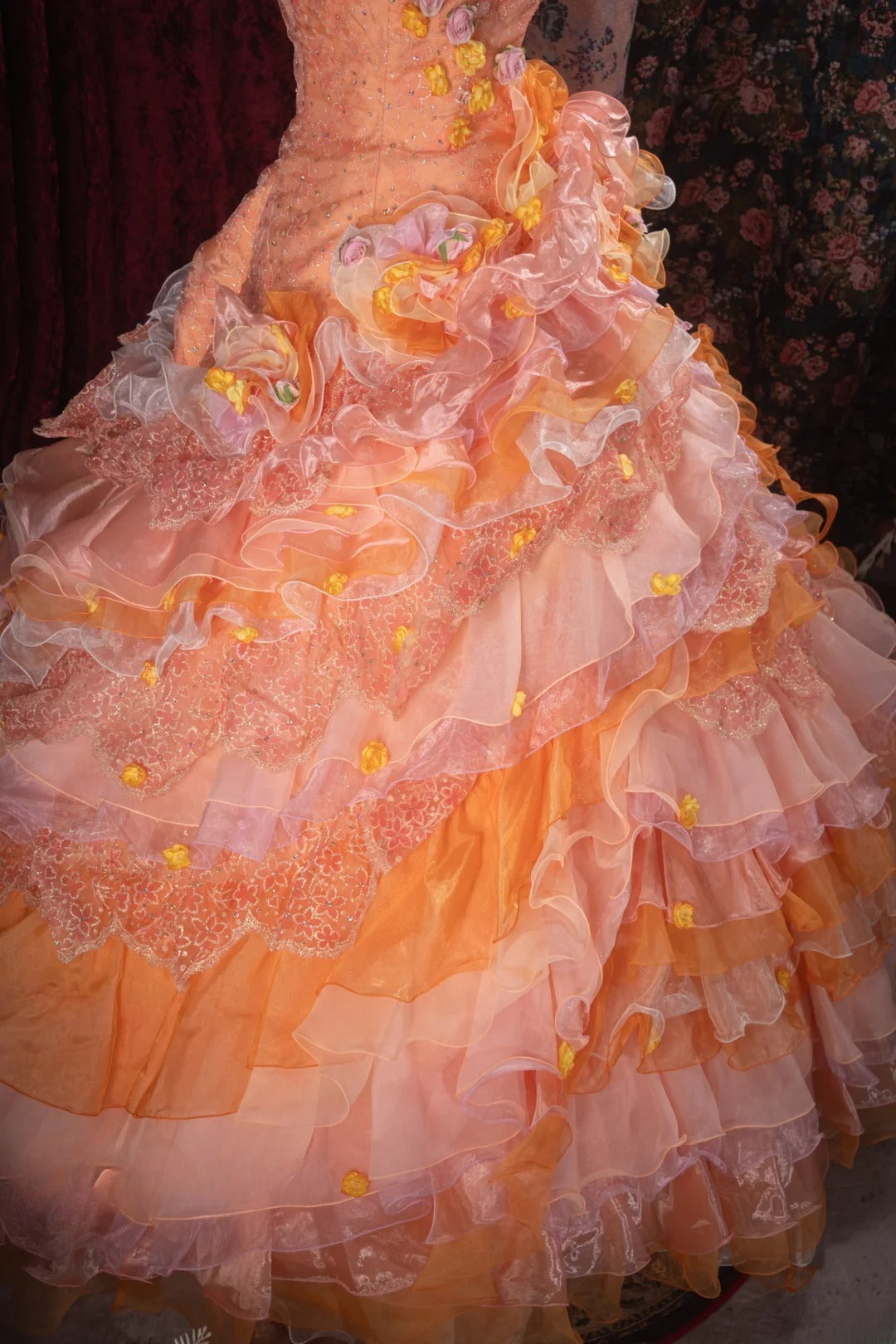 Dreamy Ball Gown Formal Events Strapless Orange Tulle With Tiered Layered Quince Dress Quinceanera Dresses Birthday Outfits RB8503