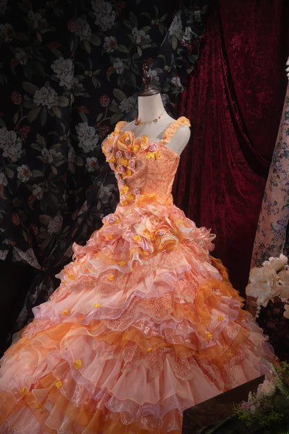 Dreamy Ball Gown Formal Events Strapless Orange Tulle With Tiered Layered Quince Dress Quinceanera Dresses Birthday Outfits RB8503