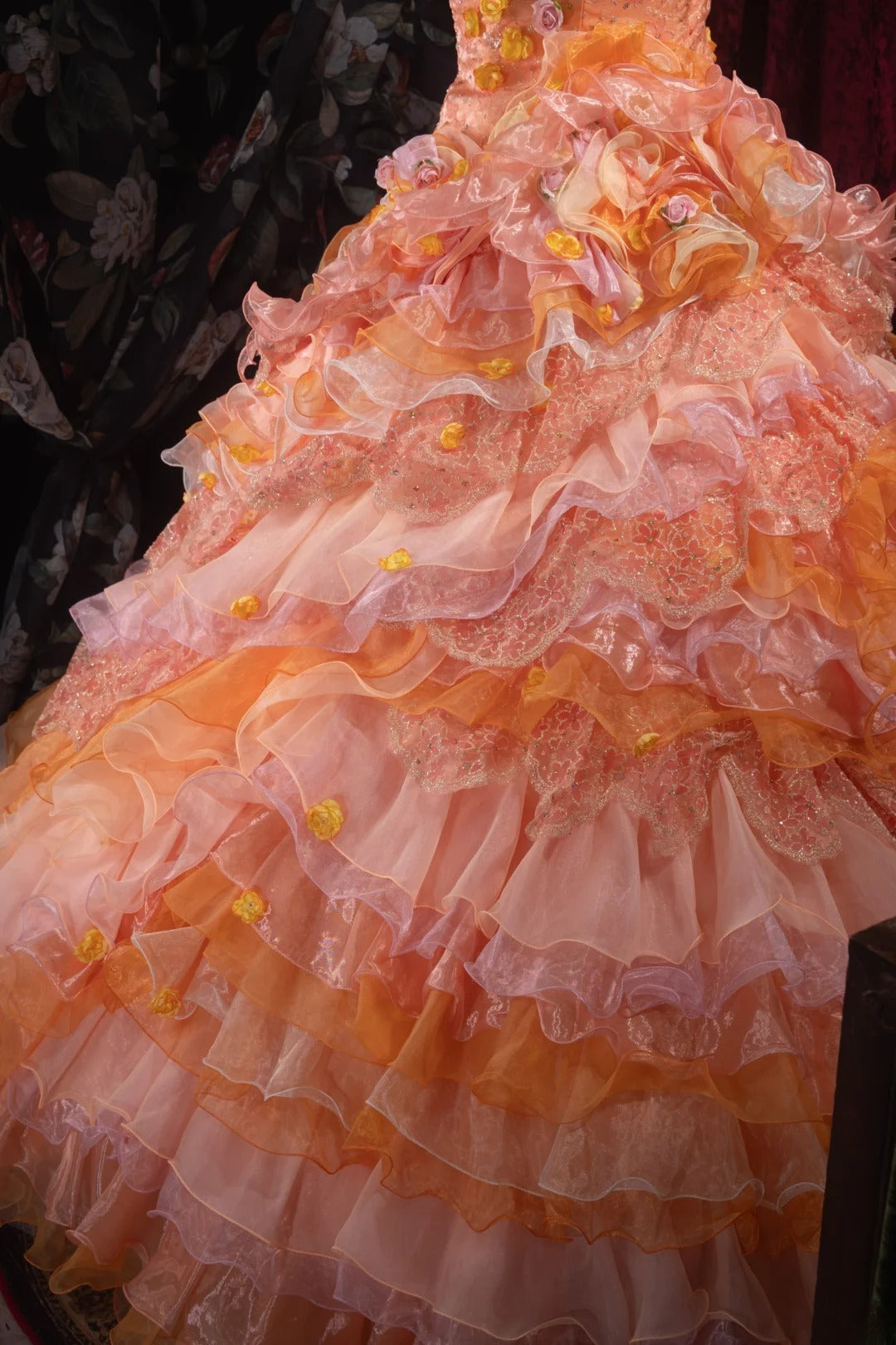 Dreamy Ball Gown Formal Events Strapless Orange Tulle With Tiered Layered Quince Dress Quinceanera Dresses Birthday Outfits RB8503