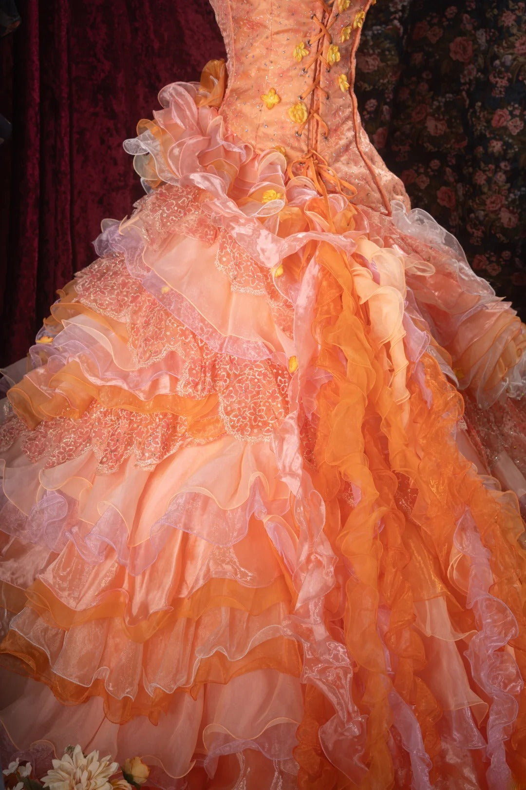 Dreamy Ball Gown Formal Events Strapless Orange Tulle With Tiered Layered Quince Dress Quinceanera Dresses Birthday Outfits RB8503