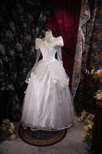 Pretty Ball Gown V Neck White Satin 2000s With Pleated Long Autumn Winter Bridal Dress Wedding Dresses RB8500
