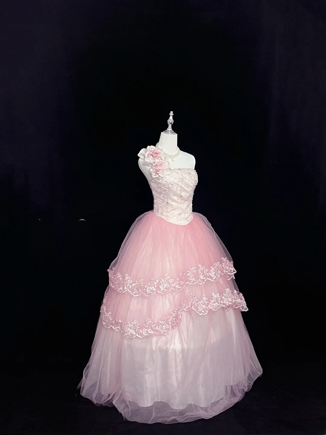 Dreamy Ball Gowns One Shoulder Pink With Tiered Layers Flowers Long Prom Dresses Senior Puffy Sweet 16 Sixteen Outfit Vestido de 15 RB7631