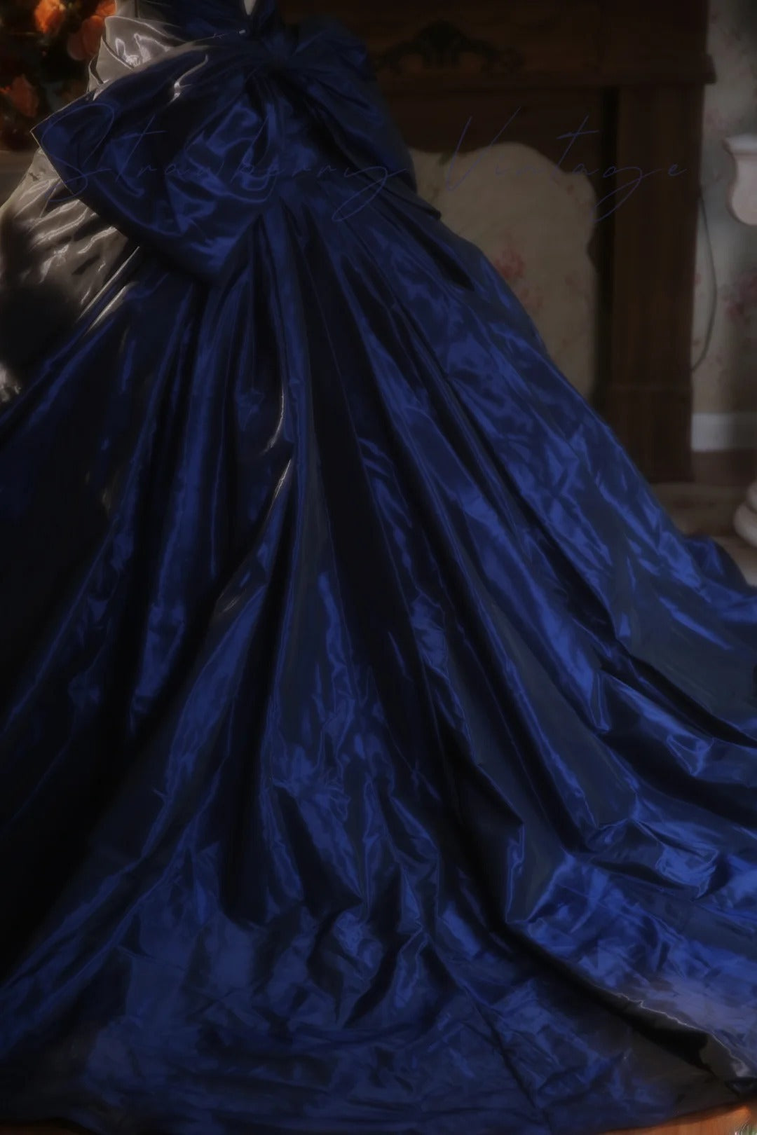 Navy Blue Strapless Satin With Silver Beading Quinceanera Dress Ball Gown Sweet 15 Gown RB9152