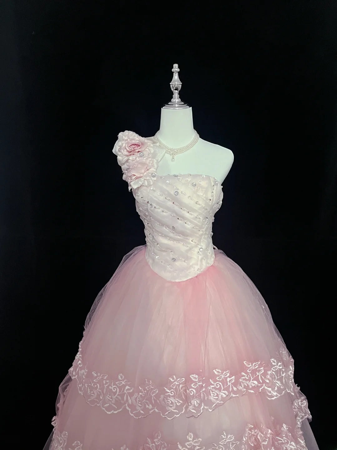 Dreamy Ball Gowns One Shoulder Pink With Tiered Layers Flowers Long Prom Dresses Senior Puffy Sweet 16 Sixteen Outfit Vestido de 15 RB7631