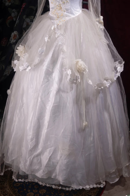 Pretty Ball Gown V Neck White Satin 2000s With Pleated Long Autumn Winter Bridal Dress Wedding Dresses RB8500