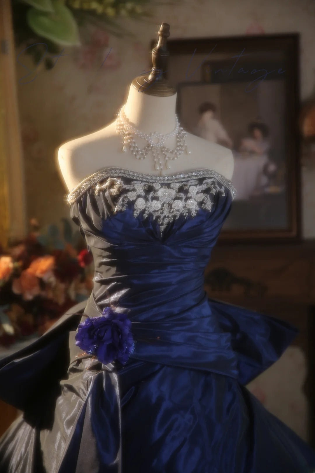 Navy Blue Strapless Satin With Silver Beading Quinceanera Dress Ball Gown Sweet 15 Gown RB9152