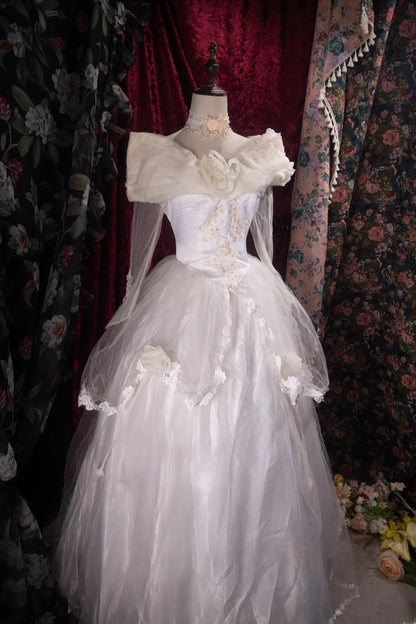 Pretty Ball Gown V Neck White Satin 2000s With Pleated Long Autumn Winter Bridal Dress Wedding Dresses RB8500