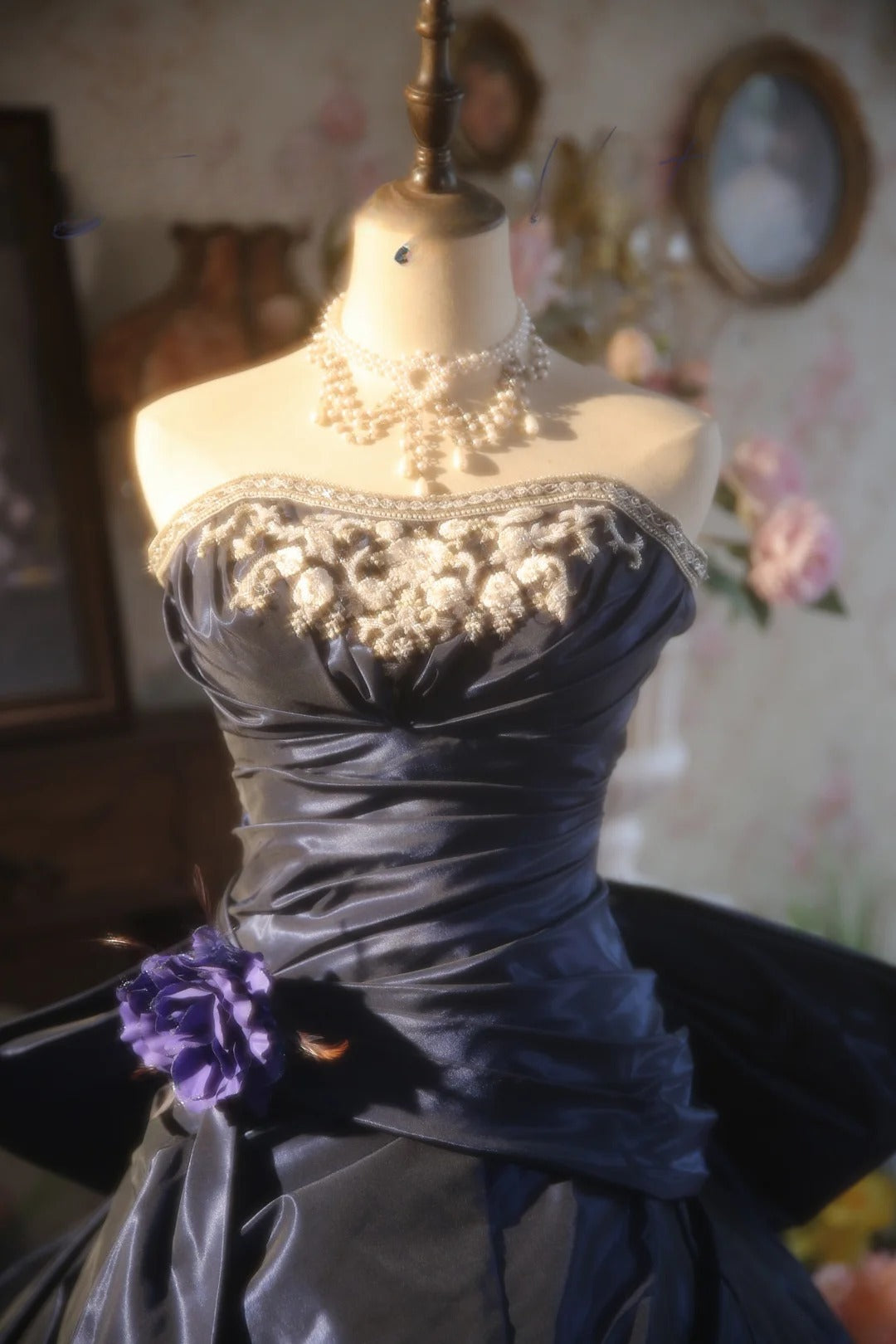 Navy Blue Strapless Satin With Silver Beading Quinceanera Dress Ball Gown Sweet 15 Gown RB9152