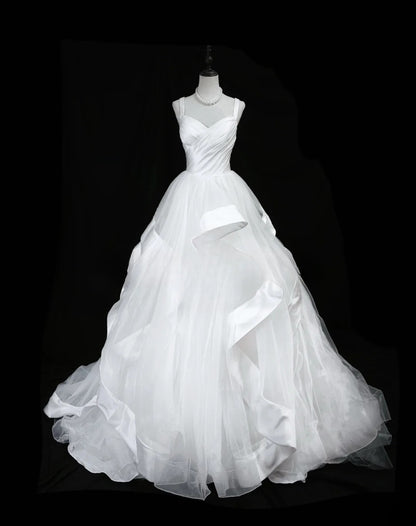Pretty Ball Gown Straps White Tulle With Ruffled Long 15 Quinceanera Dresses Photo Ideas Formal Outfit RB6030