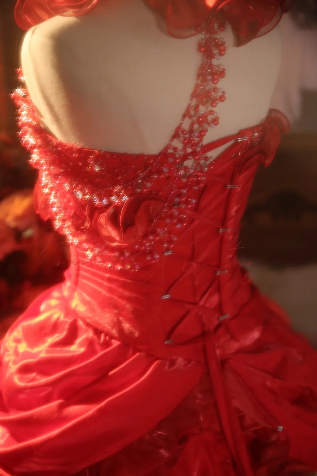 Red Halter With Flowers Quinceanera Dress With Train Ball Gown Sweet 15 Gown RB9153