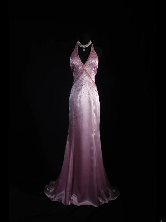 Classy Prom Dresses 1950s Mermaid V Neck Satin Lilac Vintage Long Parties Gowns Evening Dress AS233