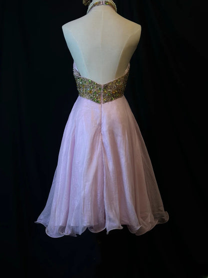 Princess A line Halter Pink With Gold Beads 16th Birthday Gown Homecoming Dresses Inspo Hoco Outfits RB6031