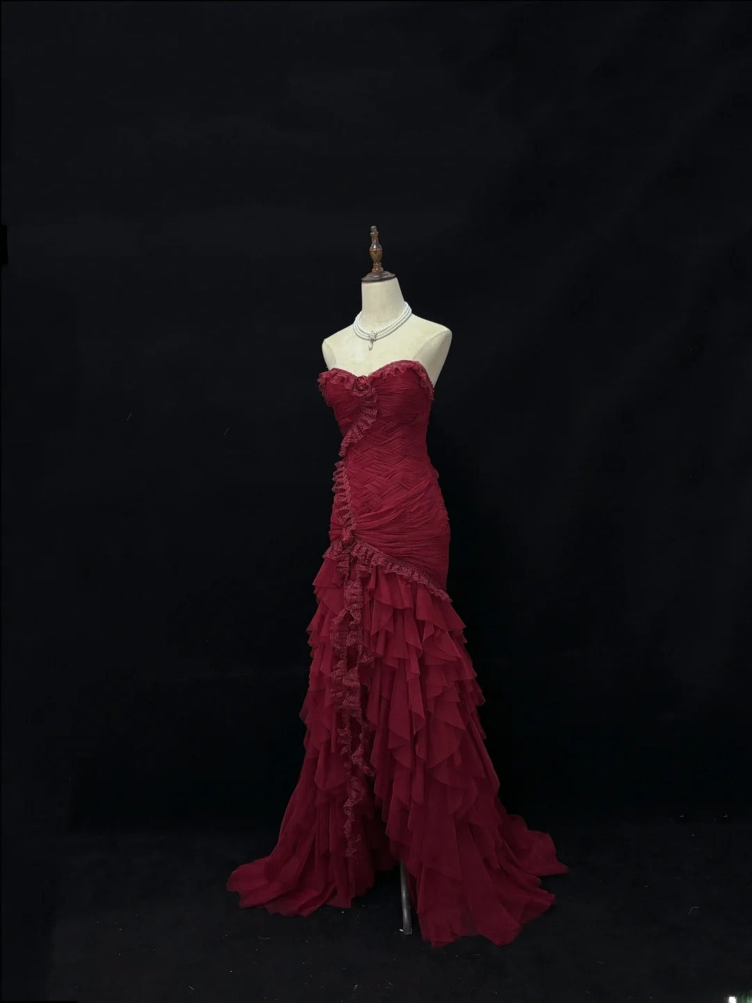 Beautiful Mermaid Sweetheart Burgundy With Tiered Layers Prom Dress Formal Outfits Evening Night Dresses RB7633