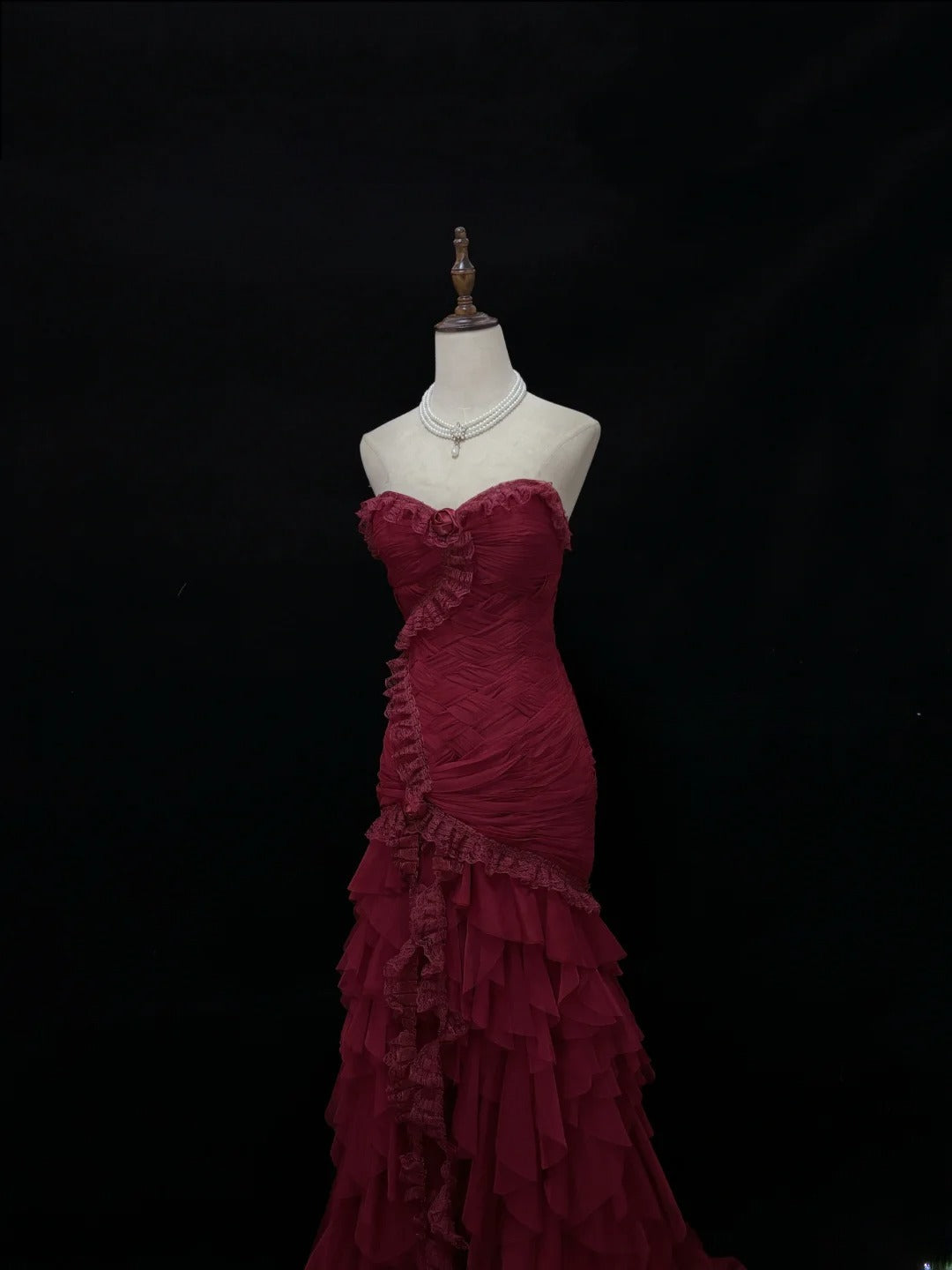 Beautiful Mermaid Sweetheart Burgundy With Tiered Layers Prom Dress Formal Outfits Evening Night Dresses RB7633