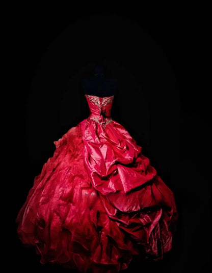 Ball Gown Strapless Hot Pink Taffeta Long Quinceanera Dresses With Tiered For Sweet 15 15 Anos Celebration Birthday Formal Gown RB8873