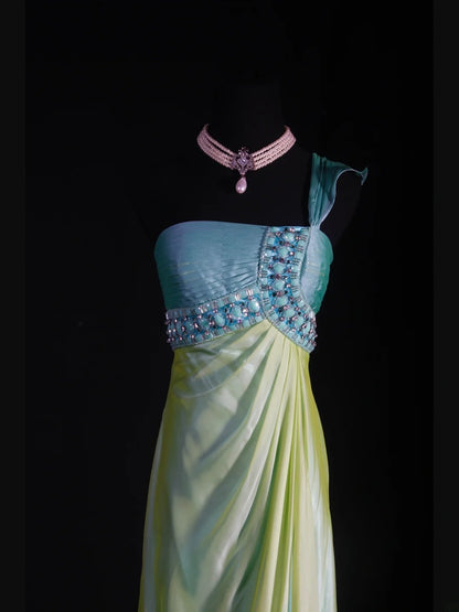 Classy Prom Dresses 1950s Mermaid One Shoulder Yellow Vintage Long Parties Gowns Evening Dress AS235