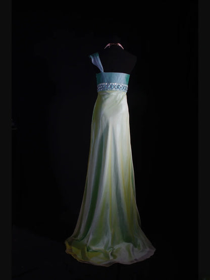 Classy Prom Dresses 1950s Mermaid One Shoulder Yellow Vintage Long Parties Gowns Evening Dress AS235